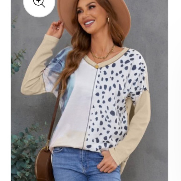 NWOT-Stylish Mixed Print Leopard and Beige Long Sleeve Top Size Large - Picture 3 of 9